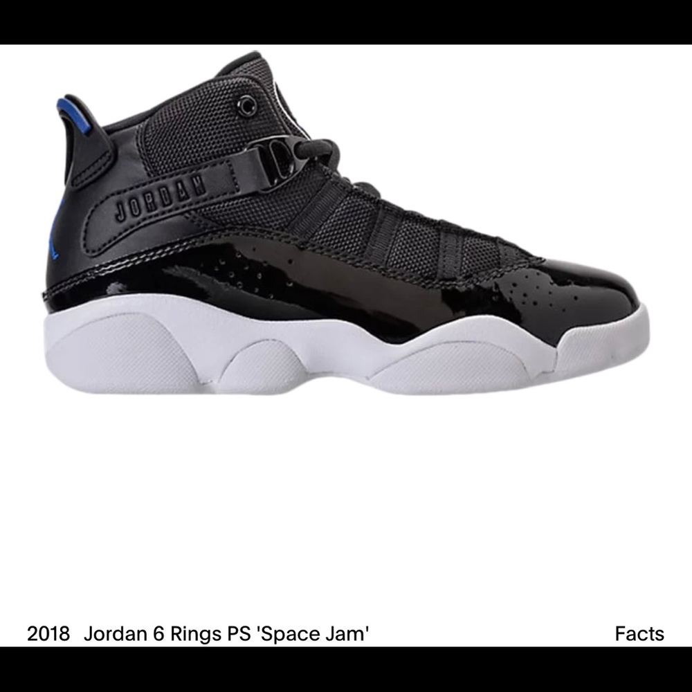 Air Jordan 6 Rings Space Jam GS 323432-016 Basketball Shoes Black Youth Sz. 2Y.